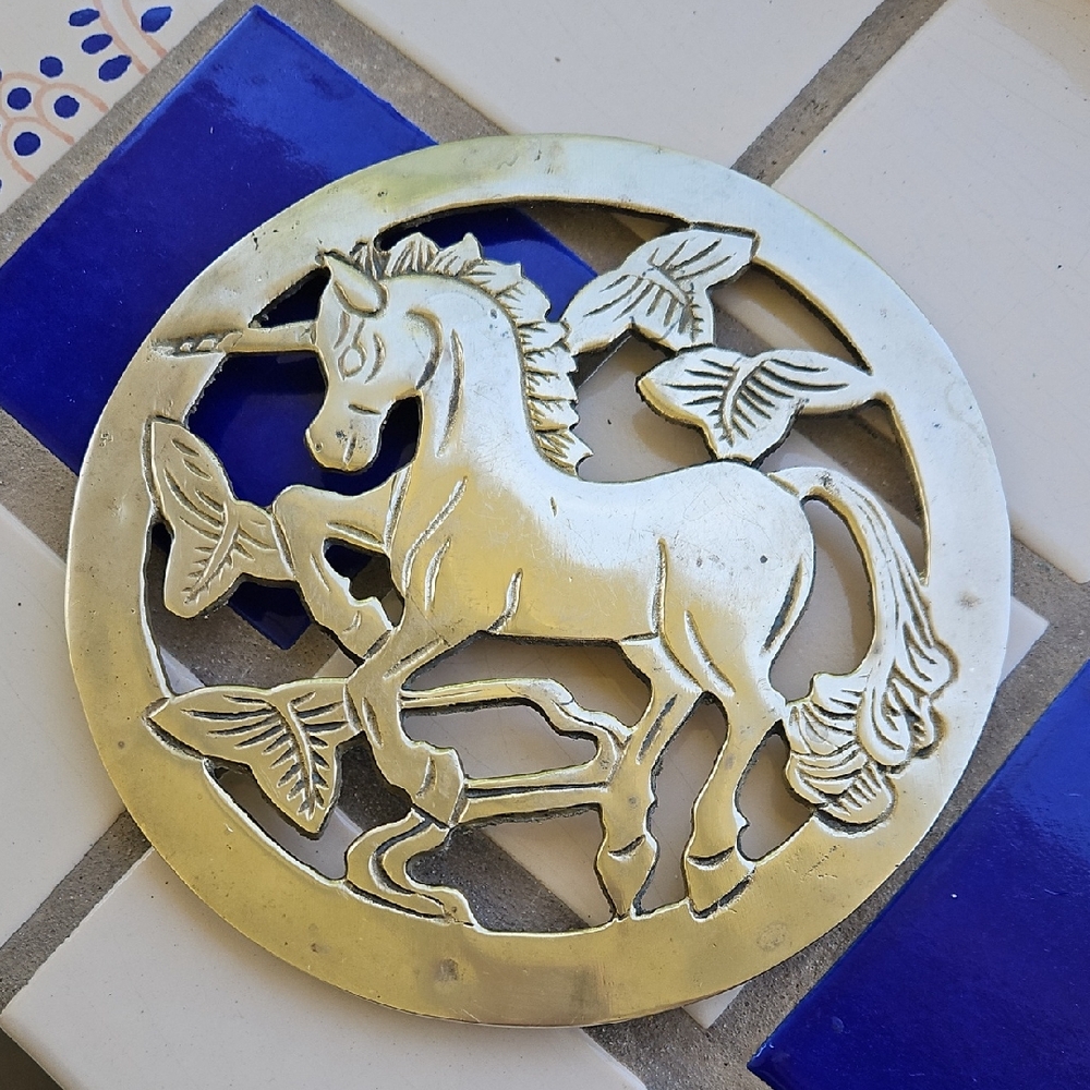 Vintage Brass Unicorn Plant Stand/trivet/ Wall Decor